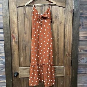 Monteau Rust Polka Dot Maxi Dress with Bow Tie